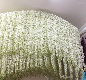 Flores decorativas Elegante flor de seda artificial blanca Wisteria Vine Rattan DIY Garland para centros de mesa de boda Decoraciones Adorno para el hogar