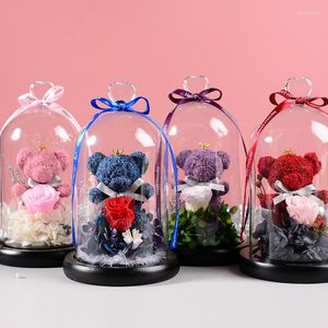 Fleurs Décoratives Éternelle Préservée Rose Fraîche Belle Ours En Peluche Moulage Lumière Led Dans Un Flacon Immortelle Saint Valentin Fête Des Mères