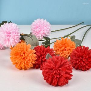 Fleurs décoratives style européen tennis de table à trois têtes chrysanthème pissenlit simulation fleur soie arrangement de mariage maison D