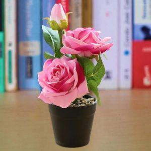 Fleurs décoratives Faux bonsaï coloré Faux résistant aux intempéries jardinage Chic fantaisie romantique en pot soie Rose fleur