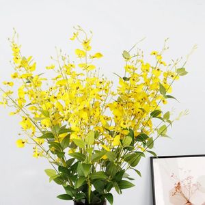 Fleurs décoratives fausses Branches d'orchidées Simulation Bouquet 92cm 5 fourchettes blanc jaune coupe créativité décoration en plastique Unique