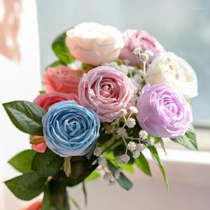 Fleurs décoratives Faux Rose Fleur Branche Unique Simulation Artificielle Pivoine Anniversaire Décoration Home Party Decor Bouquet Soie Flore