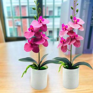 Flores decorativas Planta artificial de lujo Bonsái resistente a los rayos UV Sin riego Hermosa orquídea de mariposa falsa de escritorio realista