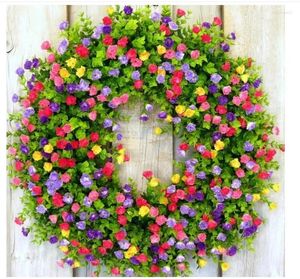 Flores Decorativas Granja Colorida Corona De Cabaña Decoración De Primavera Puerta De Entrada Durable Estable Hermoso Adorno Colgante para Las Cuatro Estaciones
