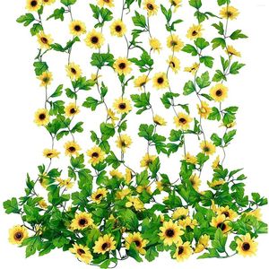 Flores decorativas Jarrón sintético para una guirnalda de girasol artificial de 7.8 pies 1pcs Vina amarilla de seda Decoración interior Diy