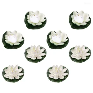 Flores decorativas Flotante Lotus Lily Decoración de agua artificial Pondflower Almohadillas de simulación verdes Hojas falsas Poolhome Pad Decoración de hojas