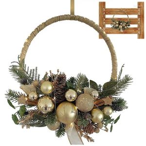 Flores decorativas Corona de puertas delanteras guirnaldas de invierno LED ILUMINADO ARTIFIA PARA NAVIDAD CON BAULES DE TEMPARADOR