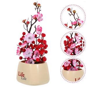 Flores decorativas frutas árboles de ciruela artificial decoración asiática plantas bonsai plantas oficina fortuna ramas de cerezo año chino