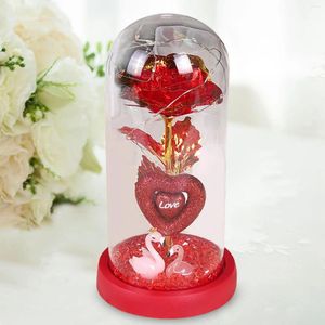 Fleurs décoratives Glass Rose Flower Gift Valentin Day Decor Cadeaux pour hommes Artisanat d'anniversaire éternel dans le dôme