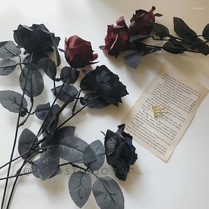 Fleurs décoratives Gothique Noir Romantique Rose Fleur Artificielle DIY Rouge Blanc Soie Faux Pour La Fête Maison De Mariage Décoration Saint Valentin