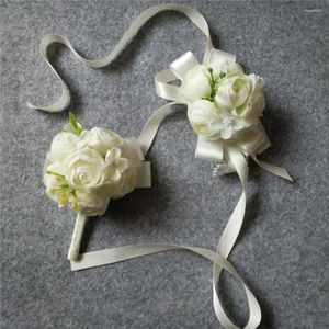 Fleurs décoratives marié homme boutonnière mariée femmes poignet corsage artificiel main mariage fleur accessoires bal fête costume décoration