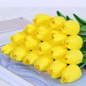Fleurs décoratives de haute qualité 1pcs blanc jaune pu faux bouquet de fleurs artificielles réalité tactile en soie tulip pour la fête de mariage décoration de maison
