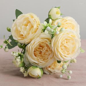 Fleurs décoratives de haute qualité Big Bouquet Fake Flower Silk Peony Artificial Rose Wedding Home Decor Decor 5 Roses perses