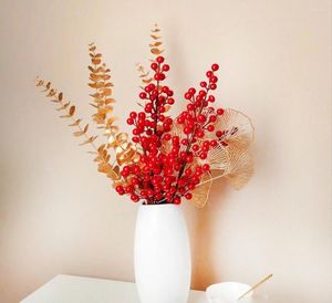 Fleurs décoratives Holly Fruit Fortune Berry Red Home Decoration Housemanding Lywed Blessing Bucket Flower Arrangement Small Chr