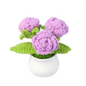 Fleurs décoratives tricotées pour la maison et le bureau, fleurs réalistes, décor de plantes en pot, Crochet Floral fait à la main, faible entretien