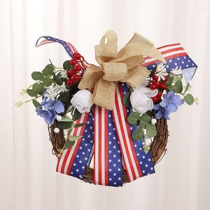 Fleurs décoratives idyllique quatrième de juillet couronnes patriotique américain fait à la main Memorial Day vacances artificielles et plantes
