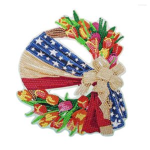 Couronne de fleurs décoratives pour le jour de l'indépendance 5D, bricolage, perceuse par points, kits d'artisanat en diamant, œuvres d'art en mosaïque, décor d'ornement de fête de vacances à domicile