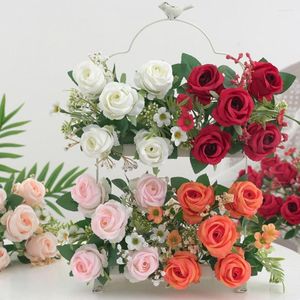 Fleurs décoratives décoration intérieure artificielle simulation de rose réaliste d'entretien Bouquet de faux fleurs sans alliance pour le mariage à la maison