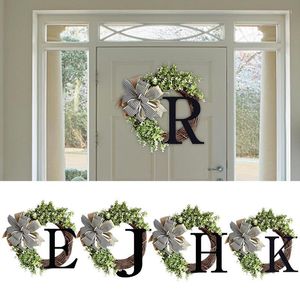 Fleurs décoratives Couronnes initiales pour porte d'entrée avec nœud papillon Décoration de Noël Style ferme Décor français rustique Toutes les saisons