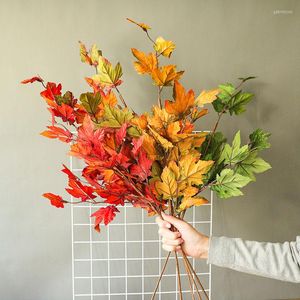 Flores decorativas INS hojas de otoño decoración del hogar rama de árbol de arce seda Artificial para decoración para fiesta de boda accesorios de pografía