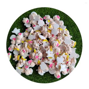 Fleurs décoratives Kawaii dessin animé résine geste de la main cabochons à dos plat Scrapbooking bricolage fabrication de bijoux accessoires de coque de téléphone rose jaune