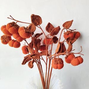 Fleurs décoratives tricotées fruits tissés kaki fleur plante fini artificiel faux cadeau d'anniversaire décoration de la maison