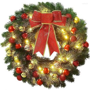 Fleurs décoratives couronne de Noël LED Grand arc rouge couleurs boules x-mas à porte d'entrée joyeuses décorations Ornement Navidad Supplies