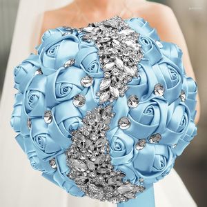 Fleurs décoratives bleu clair demoiselle d'honneur, Corsage de poignet en soie, costume de mariée, accessoires de fête de mariage faits à la main