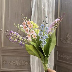 Fleurs décoratives de muguet artificielles, fausses fleurs séchées créatives, en tissu de soie, plante florale, décoration de mariage à domicile, en soie