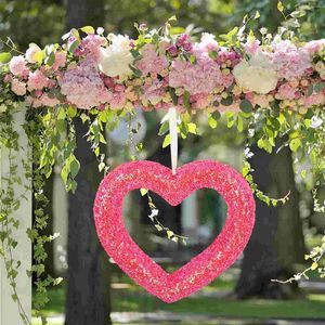 Flores decorativas Love Wreath Heart Forma Hanging Garland Garland Valentines Day Decorations for Home Front Door
