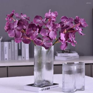 Fleurs décoratives Orchidée Vanda violette de luxe 61 cm avec revêtement en latex au toucher réel, pétale de mariage, fleur artificielle, décoration florale pour événement, fête -