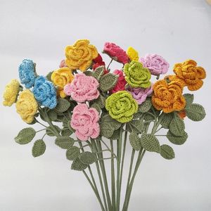 Fleurs décoratives MissDeer Crochet tricoté Rose Floral faux Bouquet artificiel pour Vase maison chambre Table saint valentin décor