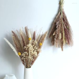 Flores decorativas, ramo de hierba de pampas pequeñas naturales, escritura Real seca para dormitorio, sala de estar, decoración cultivada artificialmente