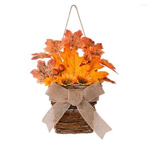 Fleurs décoratives couronne naturelle rotin fleur panier porte décoration murale ruban nœud papillon automne guirlande Halloween Thanksgiving