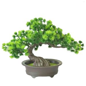 Flores decorativas Patio de la oficina Regalo de pino de bienvenida Bonsai artificial Árbol Plantas de simulación Pantalla de escritorio Arte Fácil de limpiar Decoración para el hogar En maceta