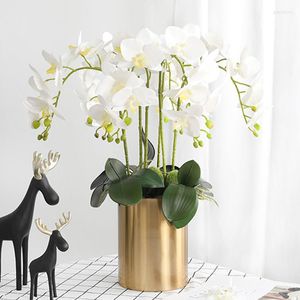 Fleurs décoratives Une orchidée artificielle à 9 têtes Papillon Latex Silicone Simulation réaliste Fleur Famille Décoration de mariage DIY Decoratio