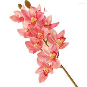 Flores decorativas Una orquídeas de PU Impresión 3D Planta de Cymbidium Artificial Toque real Orquídea de color rosa para centros de mesa de boda