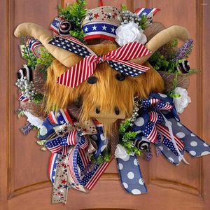 Fleurs décoratives thème patriotique Highlands couronne de vache jour de l'indépendance guirlande commémorative vacances pour décoration murale de porte d'entrée