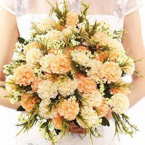 Fleurs décoratives boule de perles chrysanthème Bouquet artificiel décor à la maison Pure à la main simulé soie fleur plante mariage