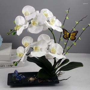 Fleurs décoratives Phalaenopsis Vases de Style européen fausses décorations salon Table lumière luxe Imitation haute-