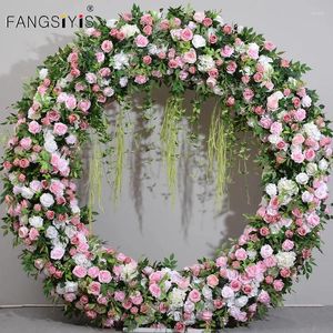 Fleurs décoratives Rose Témètre de mariage décor Round Arch Floral Arrangement d'événement Événement Stand Artificial Flower Row Window Affichage