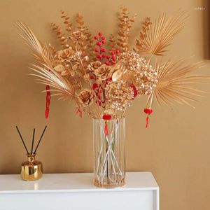 Fleurs décoratives en plastique, imitation de feuilles de Gingko dorées, feuilles d'eucalyptus, queue de paon, décoration artificielle pour la maison et le mariage