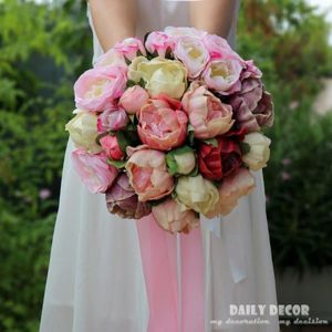 Fleurs décoratives PU pivoine fleur artificielle Bouquet De Mariage demoiselle d'honneur tenant pour mariée De Noiva Mariage rose