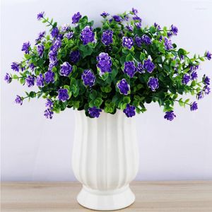 Decorative Flowers Purple Artificial Bouquet Eucalyptus DIY Fake Outdoor Plant Plastic Garden Bushes Greenery White Home Wedding Decoration