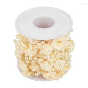 Fleurs décoratives de qualité, 10 m/rouleau, roses, fil de perles artificielles, guirlande de perles, décoration de corde de perles de mariage à faire soi-même (Beige)