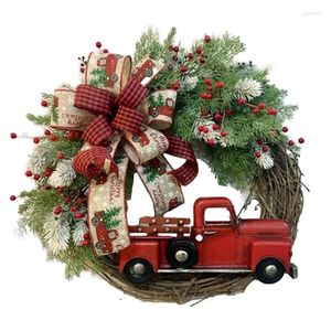 Fleurs décoratives Red Truck Farmhouse Wreath Christmas Garland Garland Home Decor Products For Courtyard Front Door Balcony Garage