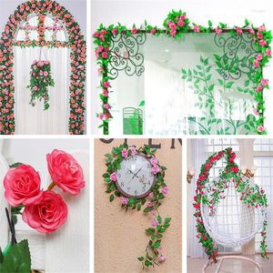 Flores decorativas, guirnalda Artificial rosa para boda, decoración de la habitación del hogar, decoración del arco del jardín, vid de flores falsas