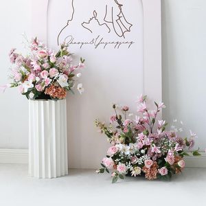 Fleurs décoratives Rose Table Centre De Table Fleur Artificielle Boule De Mariage Décor Étage Rangée Arrangement Partie Scène Route Plomb Accessoires Soie Florale