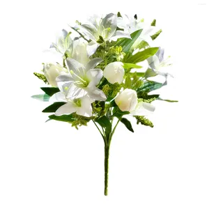 Bouquet artificiel de fleurs décoratives, décoration sacrificielle, jaune, Orange, rose, 5 couleurs, blanc, rouge, tissu en soie et plastique, lys