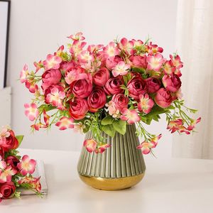 Flores decorativas de seda Camelia Bud rosa paquete de flores artificiales DIY hogar sala de estar decoración de escena de boda